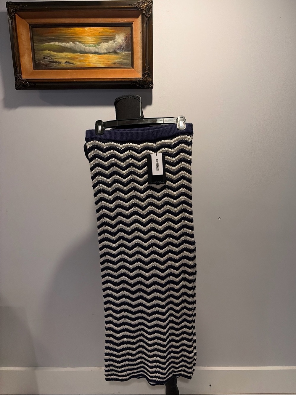 NWT 4th & RECKLESS Crochet Skirt Slit Navy Stripe Festival Retro Boho Hippie